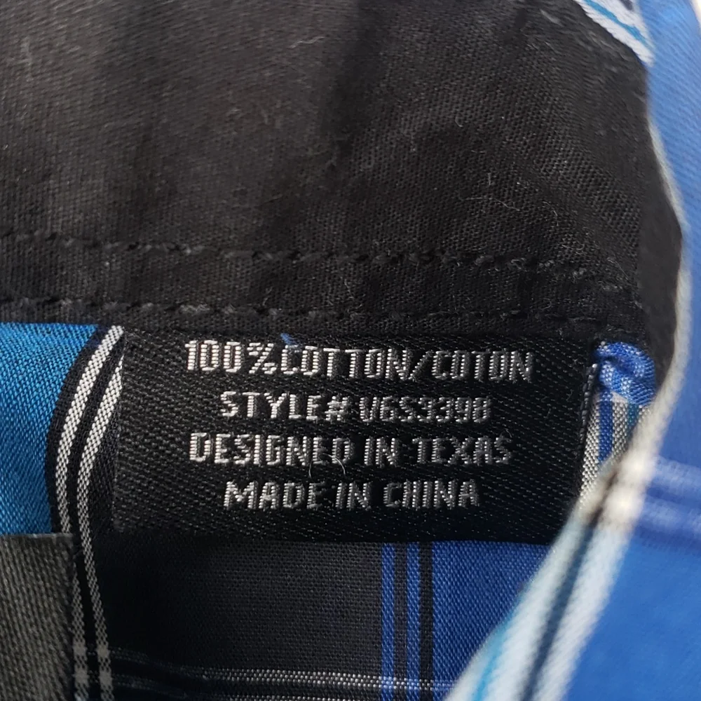 Panhandle slim fit Western pearl snap shirt size medium blue black plaid